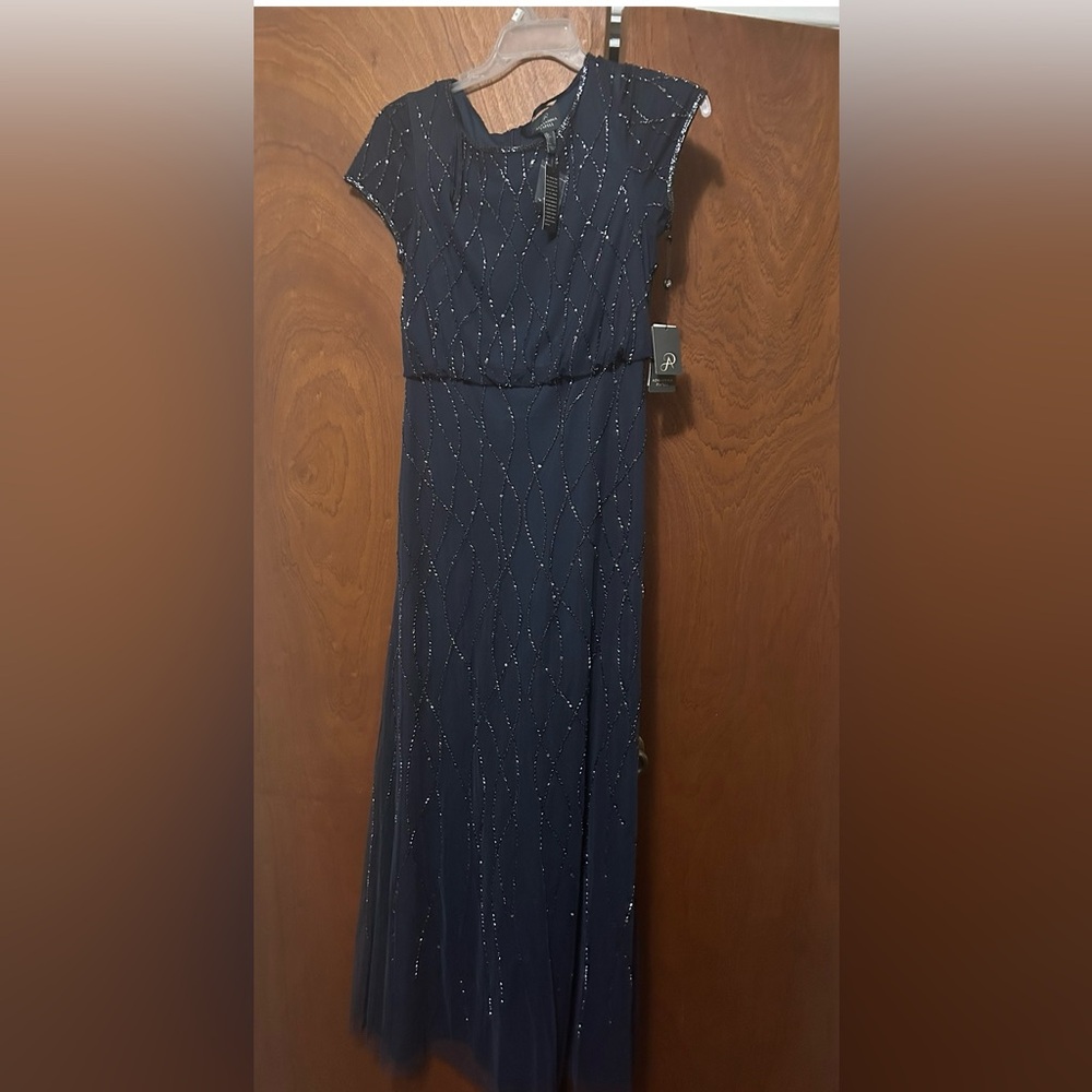 Adrianna Papell navy beaded formal gown